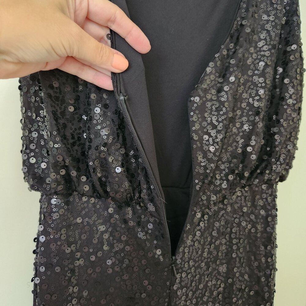 David's Bridal Long Black Sequin Sleeveless Gown Dress Formal Prom Wedding Glam - Picture 7 of 13